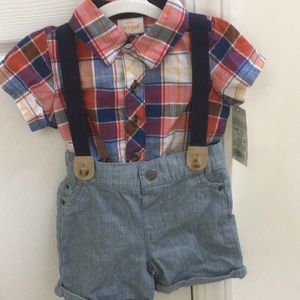 0-3 months boys short set with suspenders